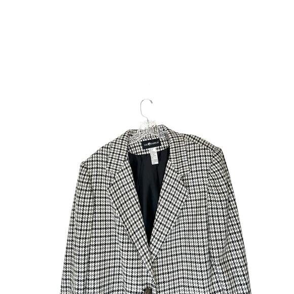 Vintage Gray White Houndstooth Academia Wool Blend Oversized Blazer Size 16 - Picture 3 of 12